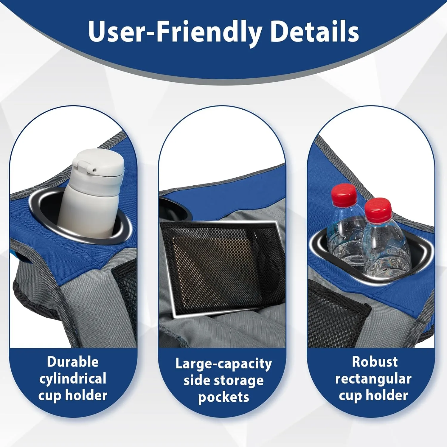 Oversized Camping Chair, Portable Folding Camping Chairs with Side Pocket, Cup Holder and Carry Bag, Heavy Duty Outdoor Camping Chairs for Adults, Fishing, Sports, Trip, up to 400lbs, Style 6