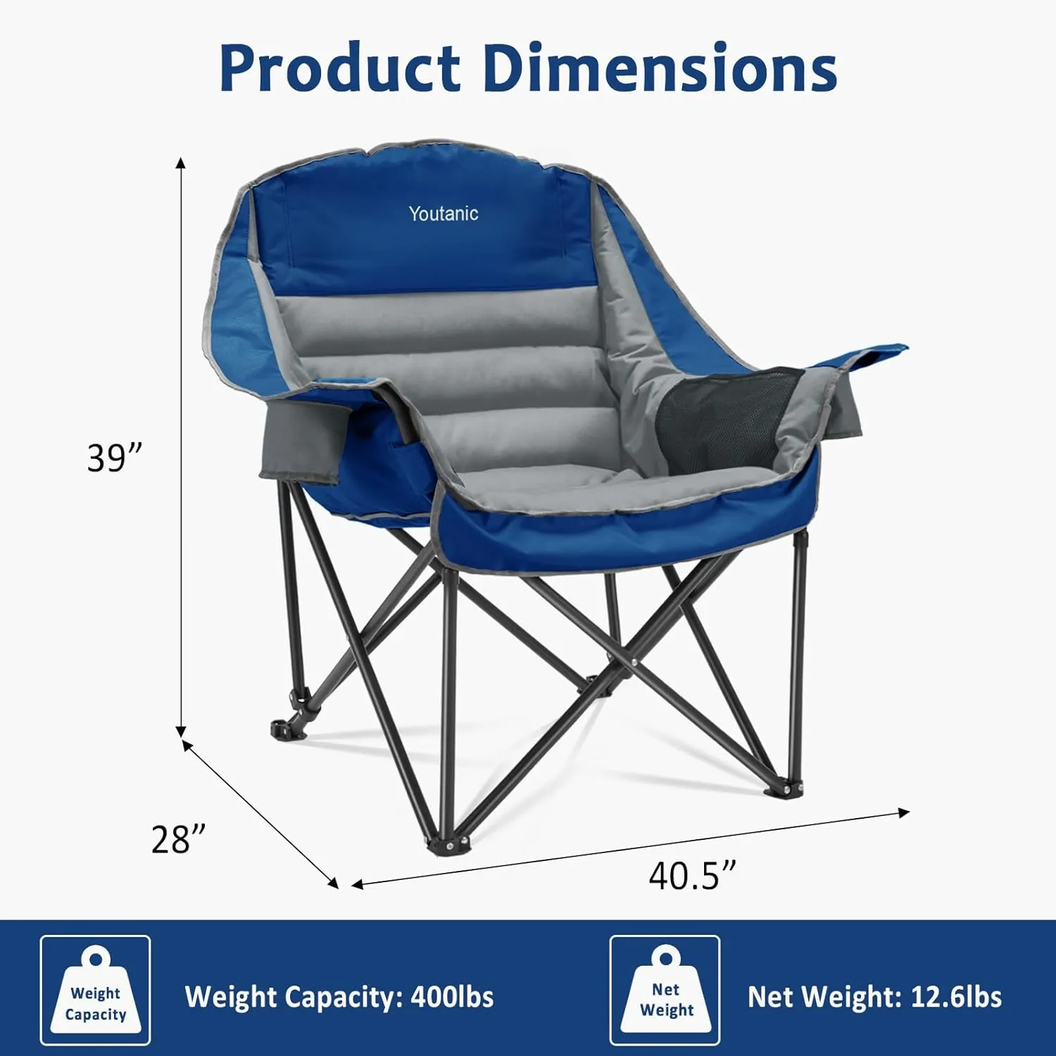 Oversized Camping Chair, Portable Folding Camping Chairs with Side Pocket, Cup Holder and Carry Bag, Heavy Duty Outdoor Camping Chairs for Adults, Fishing, Sports, Trip, up to 400lbs, Style 6