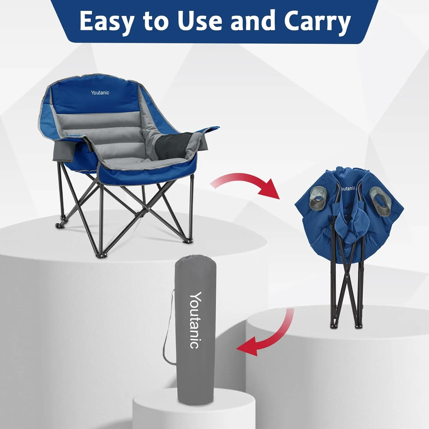 Oversized Camping Chair, Portable Folding Camping Chairs with Side Pocket, Cup Holder and Carry Bag, Heavy Duty Outdoor Camping Chairs for Adults, Fishing, Sports, Trip, up to 400lbs, Style 6