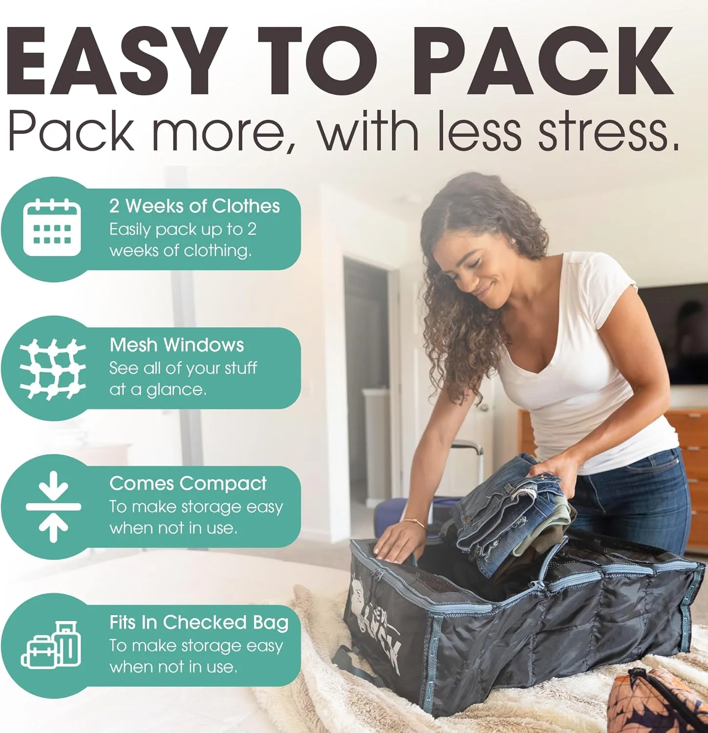 Pack Gear Hanging Suitcase Organizer - Our Large Hanging Luggage Organizer Fits Any Suitcase - Our Packing Cubes For Travel Uses Mesh Windows to Make it Easy to Find your Clothes (Black, L)