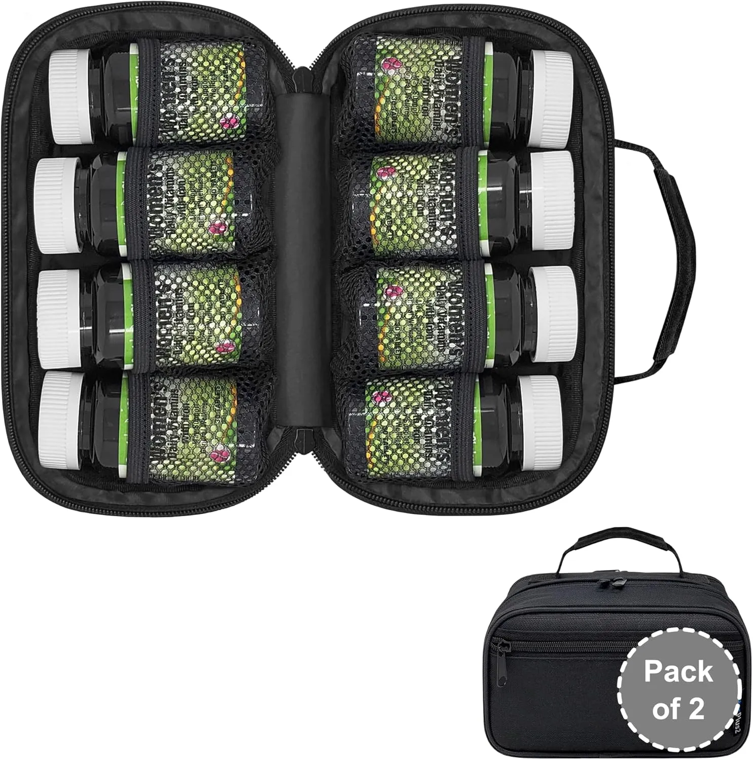 Pack of 2 - Small Pill Bottle Organizer for Travel, Medicine Bag, Carrier for Prescription Medications