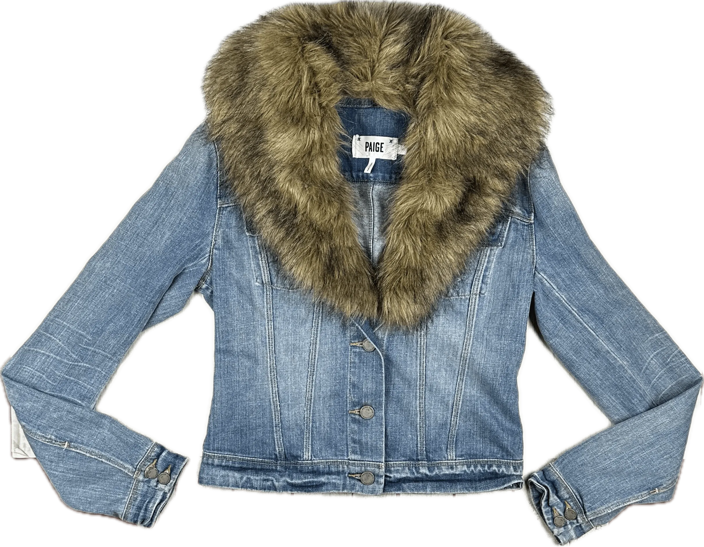 Paige Denim Detachable Fur Collar Denim Jacket  - Size S