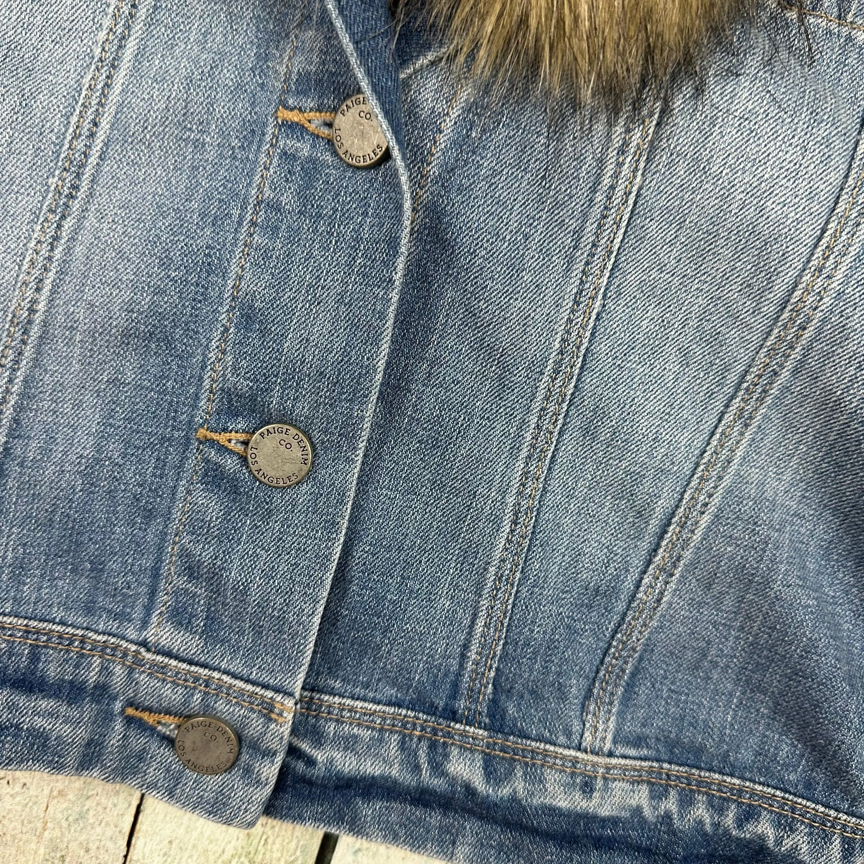 Paige Denim Detachable Fur Collar Denim Jacket  - Size S