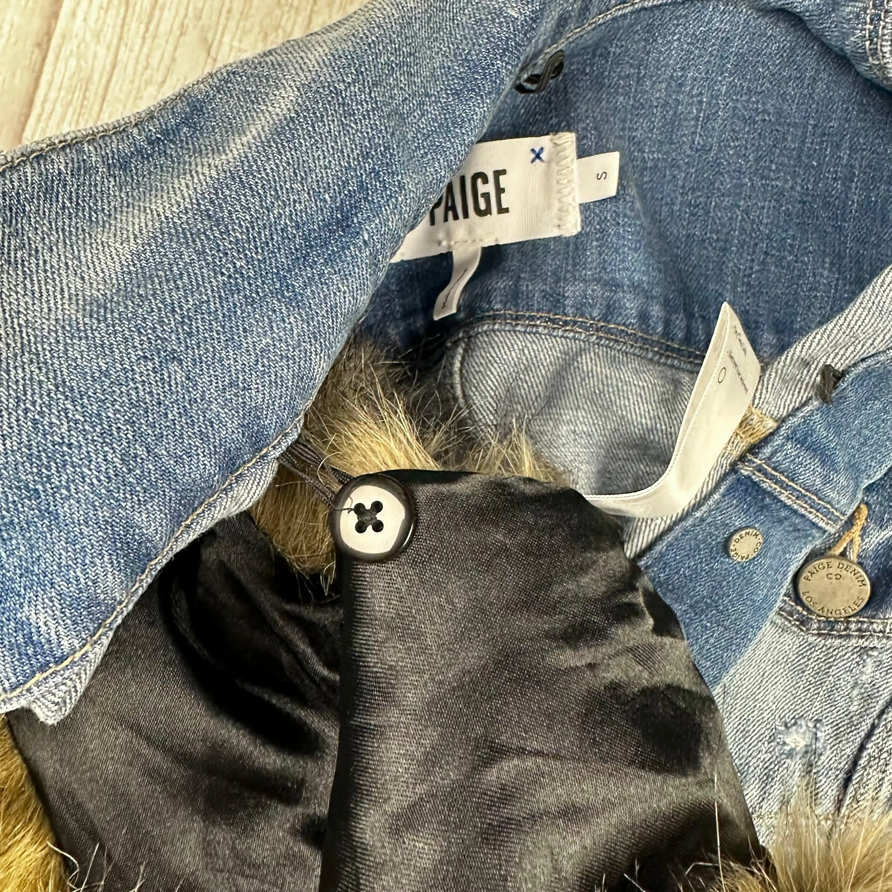 Paige Denim Detachable Fur Collar Denim Jacket  - Size S