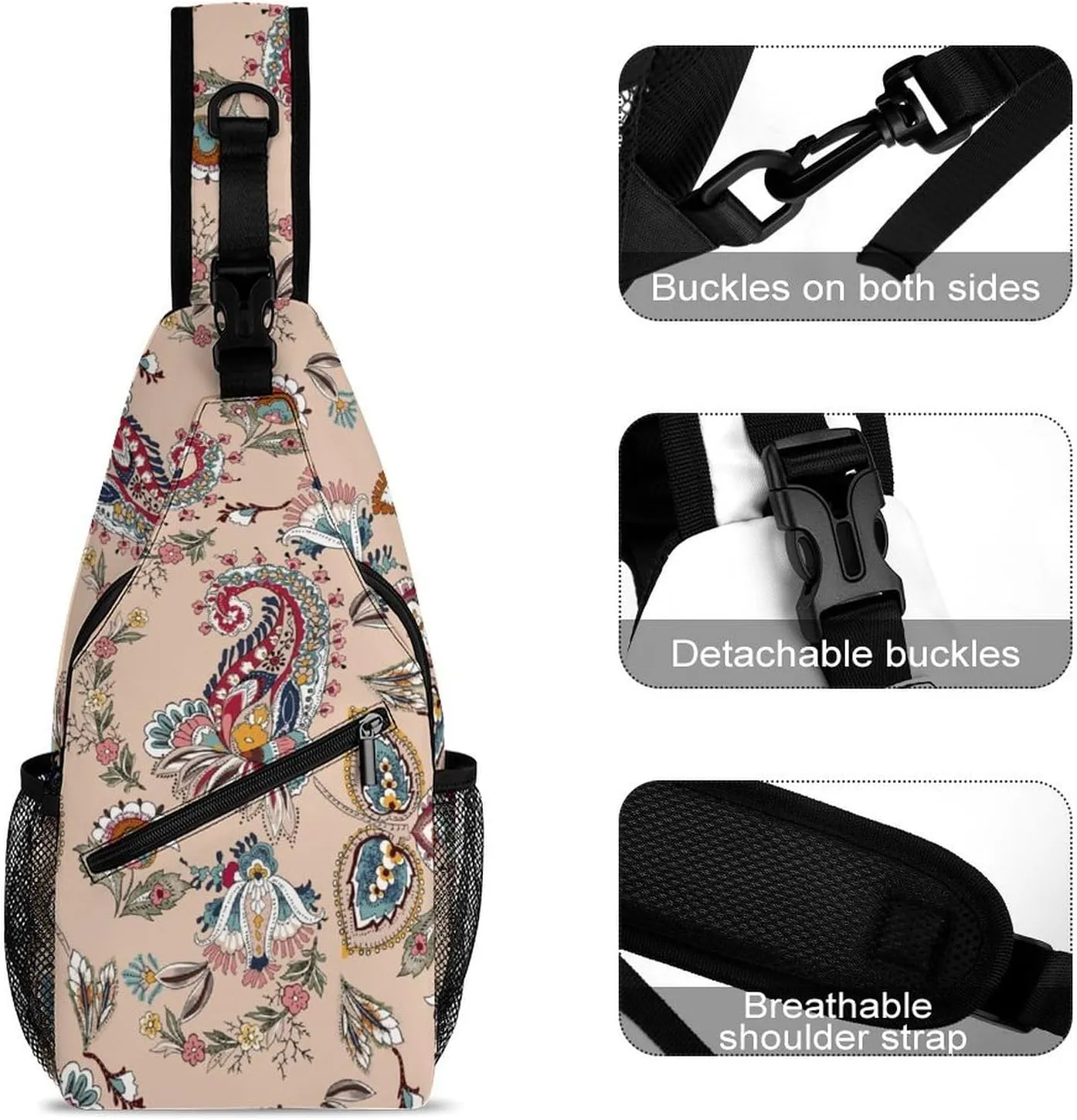 Paisley Sling Backpack Men Womens Crossbody Backpack Chest Bag Running Daypack Shoulder Bag Small Cross Body Bags Leisure Backpacks