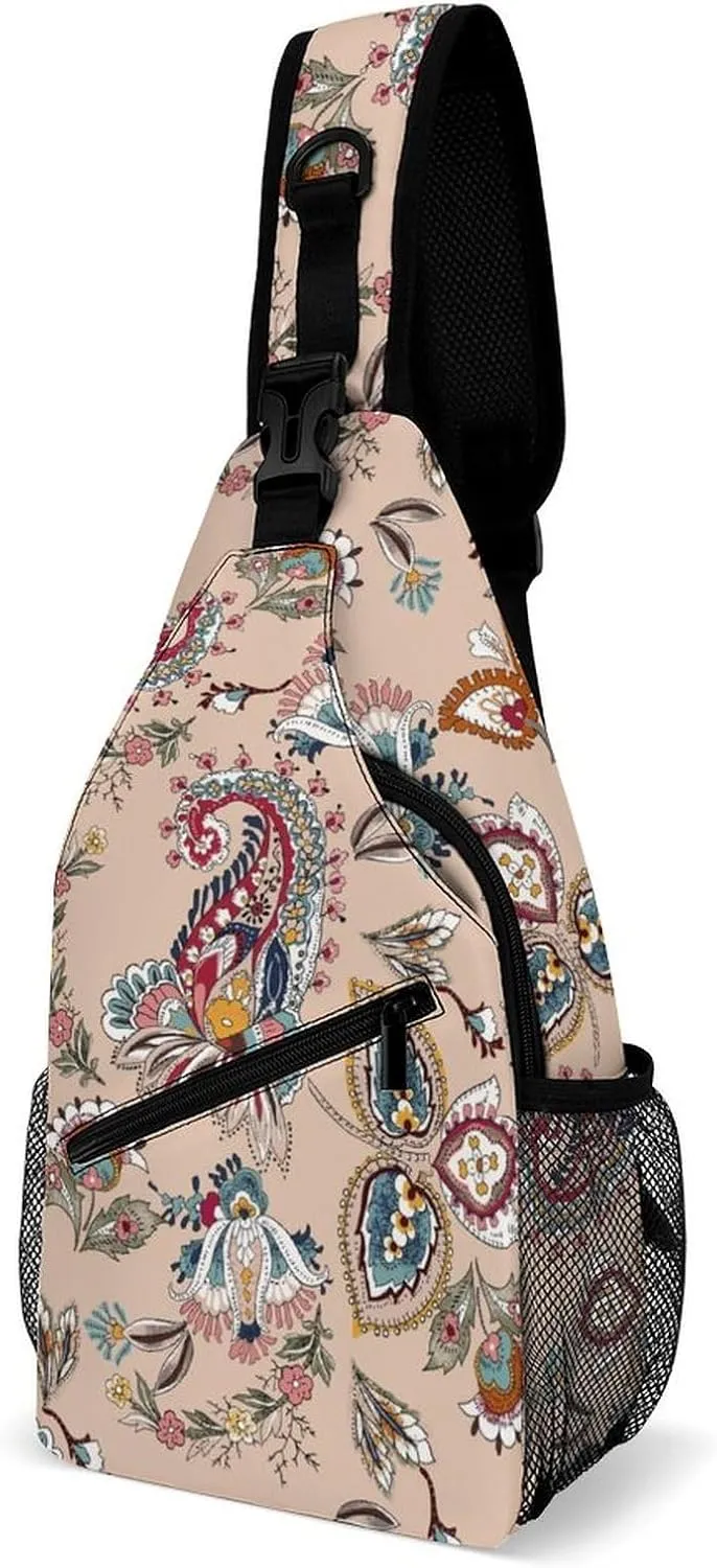 Paisley Sling Backpack Men Womens Crossbody Backpack Chest Bag Running Daypack Shoulder Bag Small Cross Body Bags Leisure Backpacks