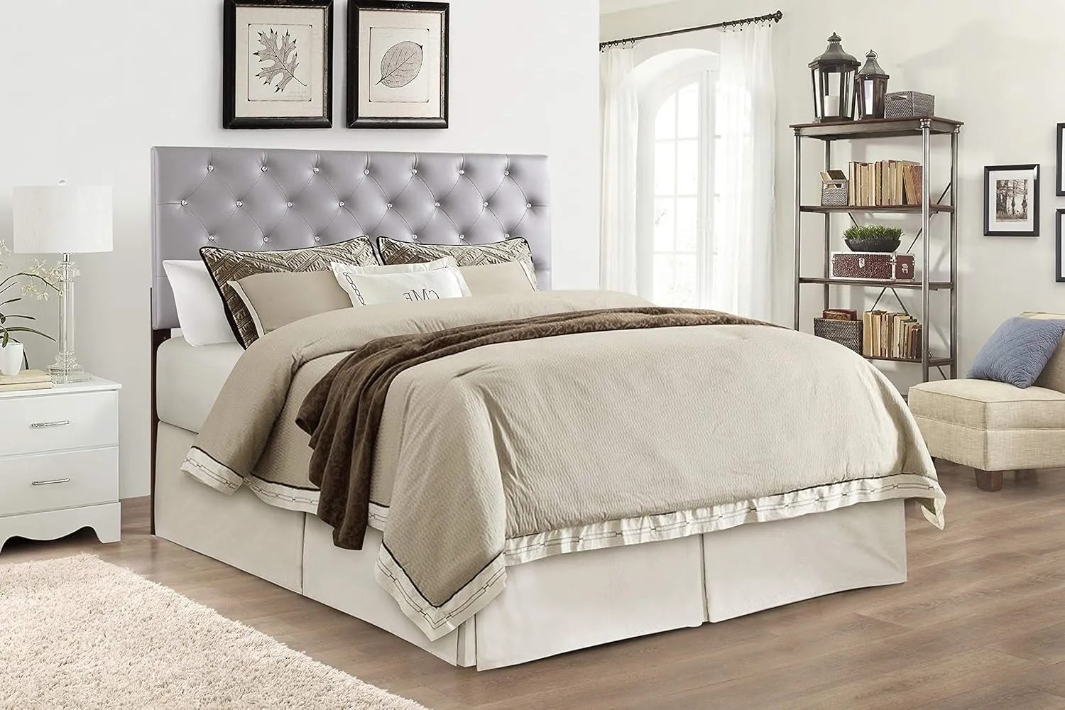 Panel Headboard, Adjustable Height, Faux Leather- Light Grey - Glory Furniture Super Nova G0134-FHB