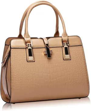 Patent Leather Handbags for Women Crocodile Print Shoulder Bag Top Handle Crossbody Bag Zipper Closure Tote Bag Purse