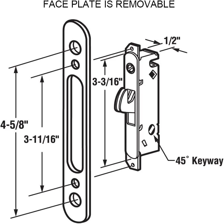 Patio Sliding Patio Door Handle Set with Mortise Lock, Key Cylinder and Keeper, Wood Handle Lock Set Fits Door Thickness from 1-1/2" to 1-3/4", 3-15/16" Screw Hole Spacing, Keyed, Black
