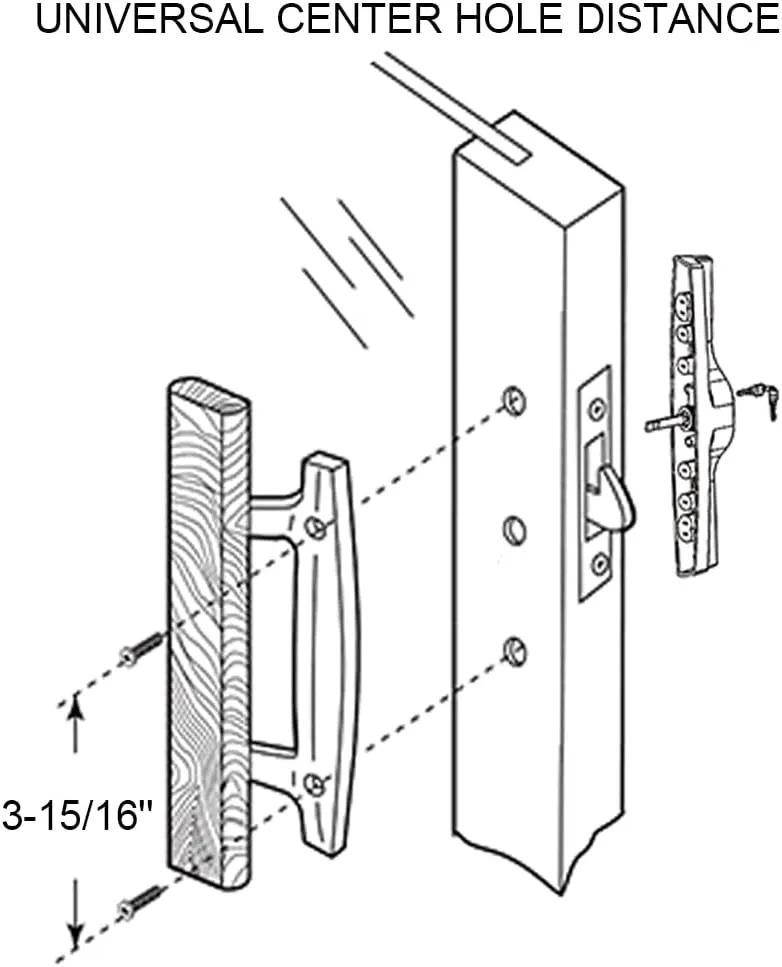 Patio Sliding Patio Door Handle Set with Mortise Lock, Key Cylinder and Keeper, Wood Handle Lock Set Fits Door Thickness from 1-1/2" to 1-3/4", 3-15/16" Screw Hole Spacing, Keyed, Black
