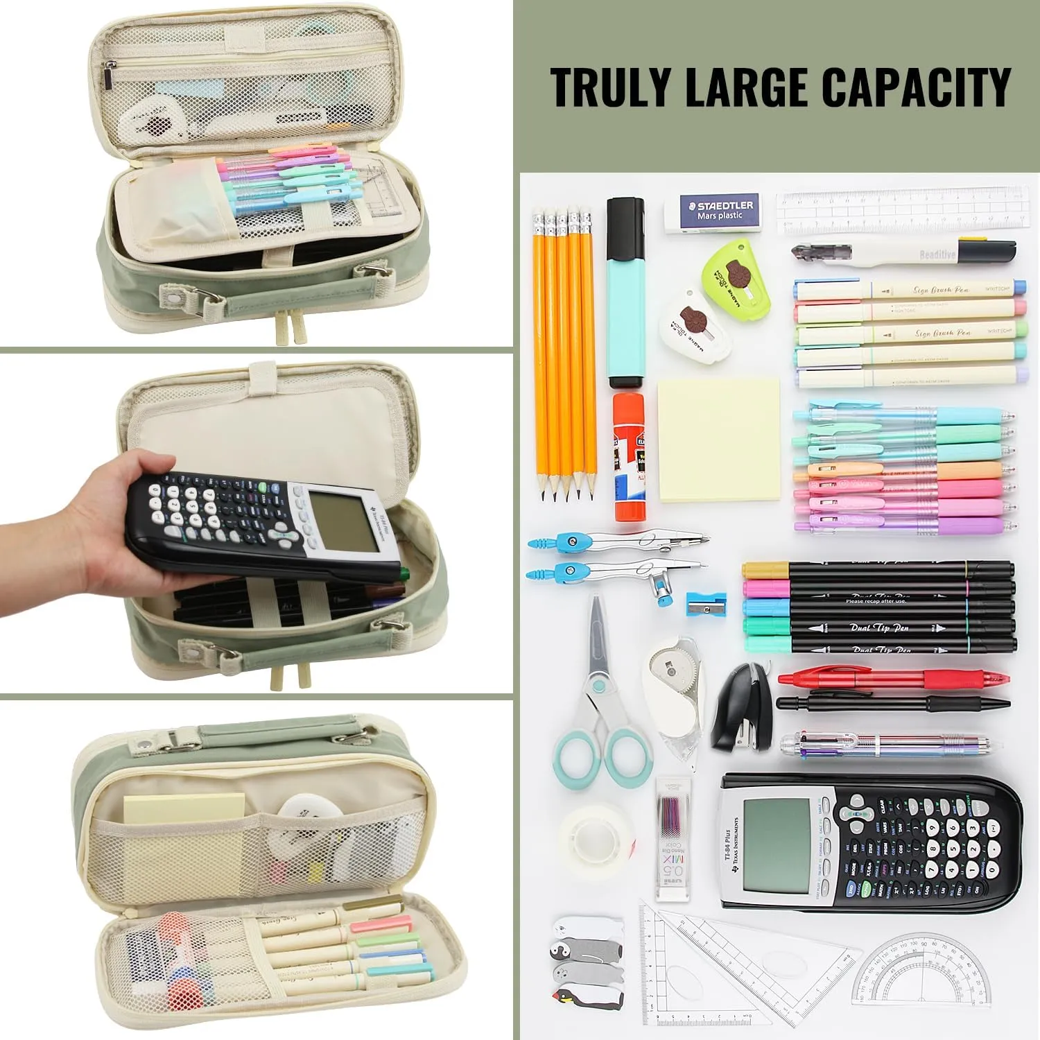Pencil Case, Large Capacity Pencil Case Organizer; Double Zipper Storage Bag; Big Pencil Pouch for College School Office Teen Girl Boy Men Women Adult
