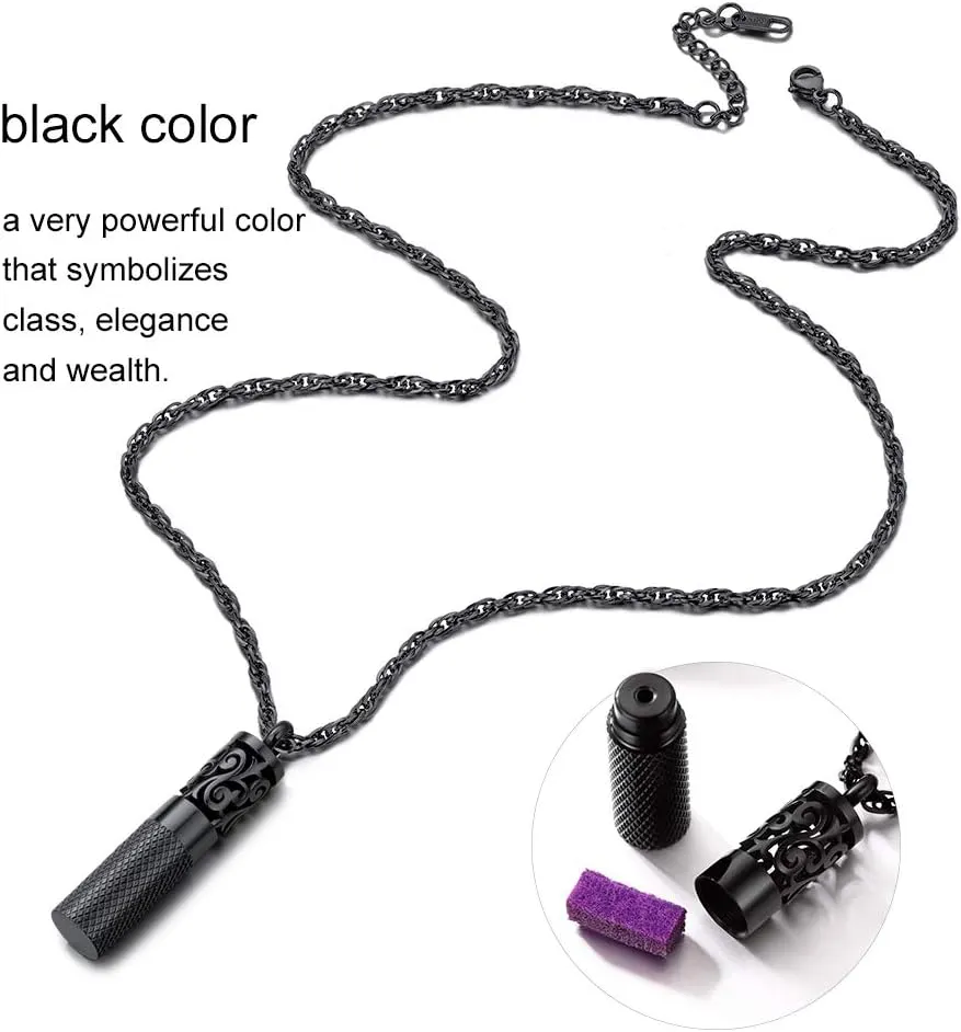 Perfume Locket Round Bottle Pendant Necklace Diffuser Essential Oil Aromatherapy Men Women Jewelry Black Necklace