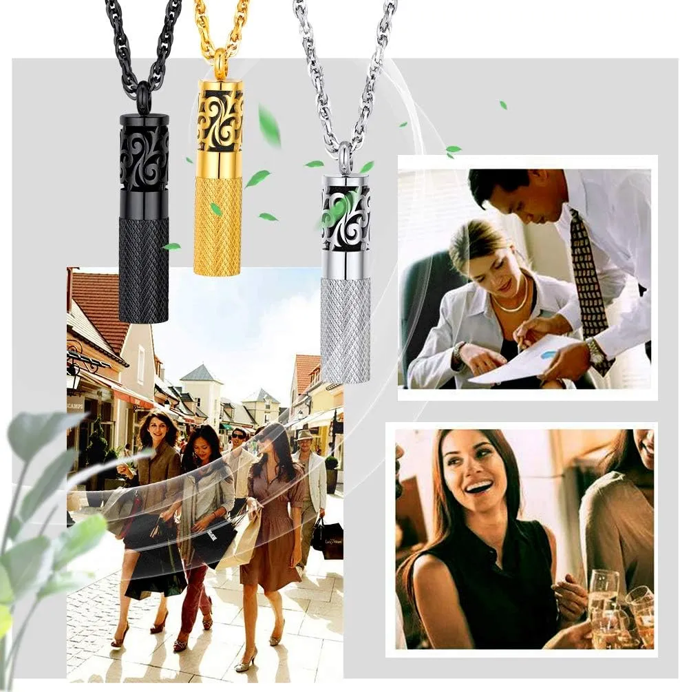 Perfume Locket Round Bottle Pendant Necklace Diffuser Essential Oil Aromatherapy Men Women Jewelry Black Necklace