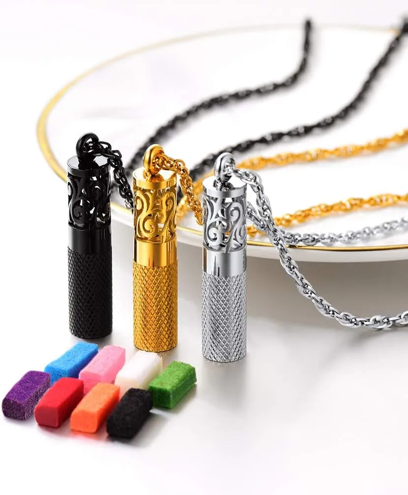 Perfume Locket Round Bottle Pendant Necklace Diffuser Essential Oil Aromatherapy Men Women Jewelry Black Necklace