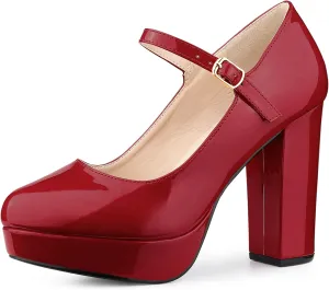Perphy Platform Ankle Strap Chunky Heels Mary Janes Pumps for Women