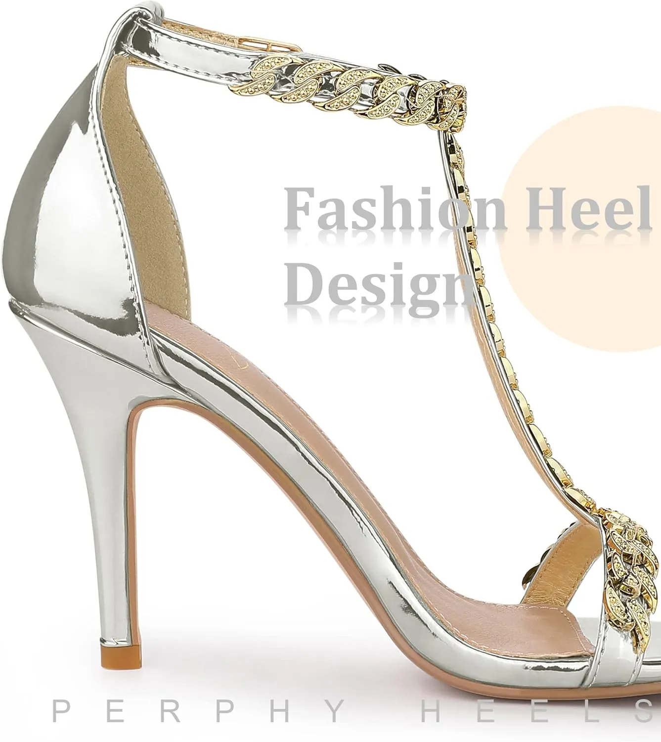 Perphy T Strap Rhinestone Ankle Strap Stiletto Heels Sandals for Women