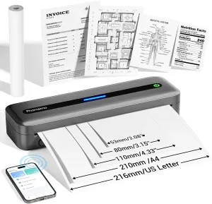Phomemo Small Portable Printers Wireless for Travel, M832 Inkless Thermal Printer Support 8.5'' x 11'' US Letter, Bluetooth Mobile Printers for Vehicles Home Use, Compatible with iPhone iPad Laptop