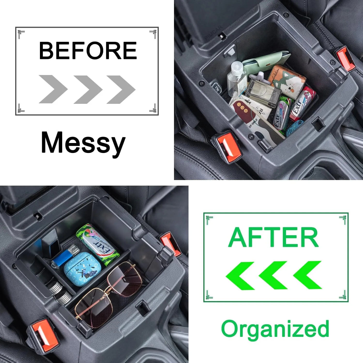 PIMCAR Center Console Organizer for Jeep Wrangler JL/JLU (2018-2025) & Gladiator JT (2020-2025) | Armrest Storage Tray | Interior Accessories (Not for JK/JKU) | Black Liner Trim