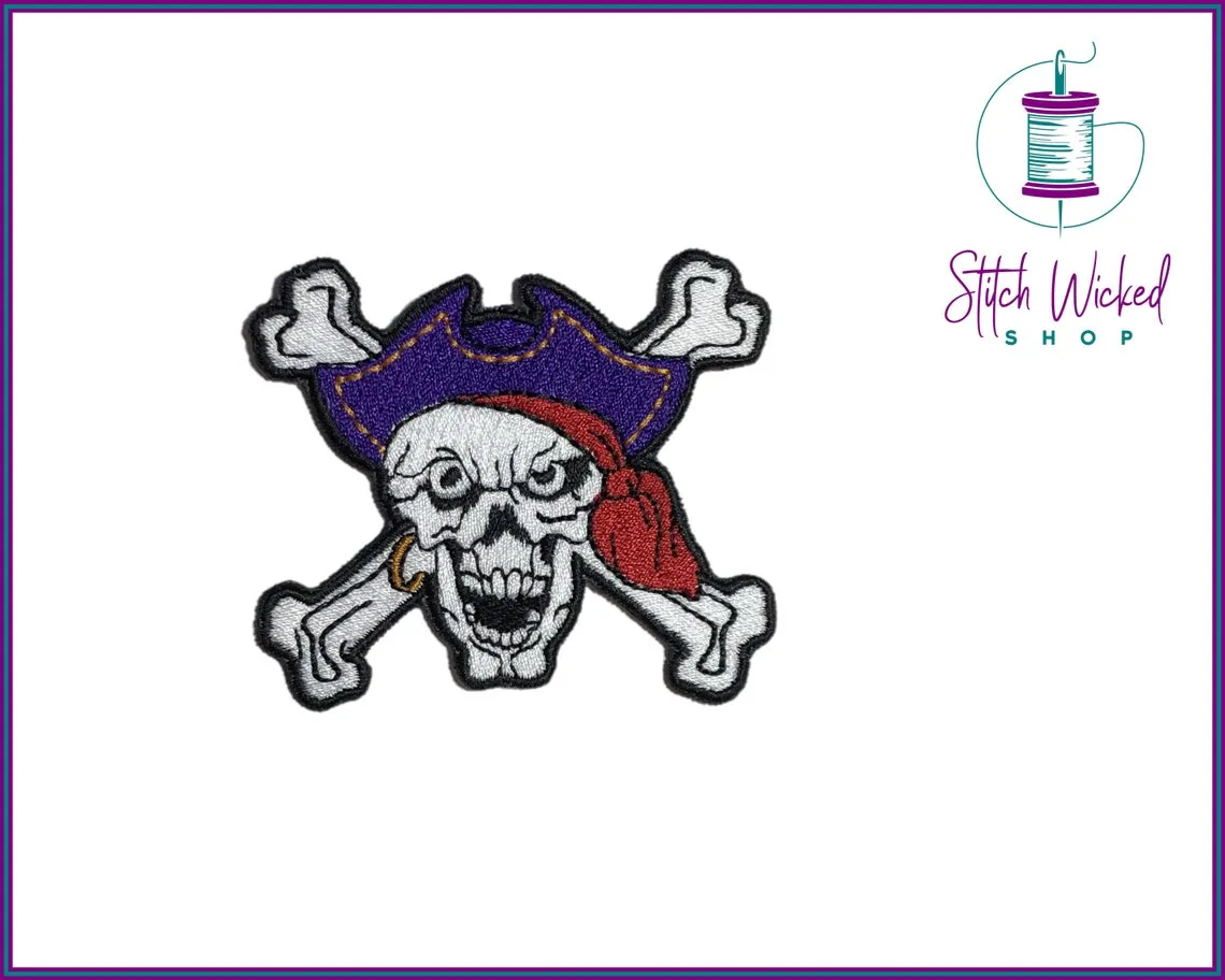 Pirate Skull, Fully Embroidered Patch