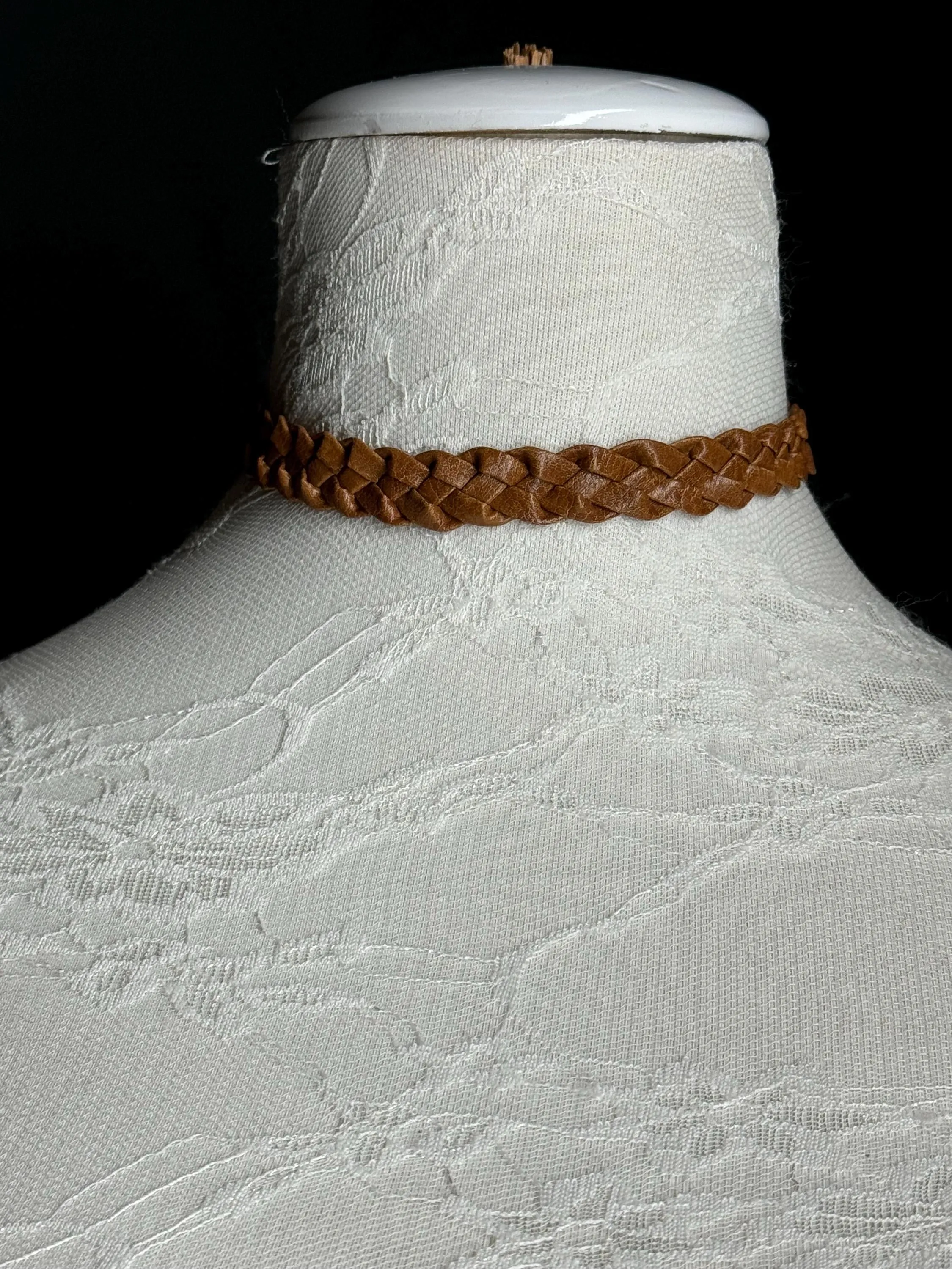 Plaited Tan Choker, Choker Necklace, Distressed Vegan choker, Handmade, Tan Colour Choker, Festival, Elegant, Unsual, Exclusive FAN Design
