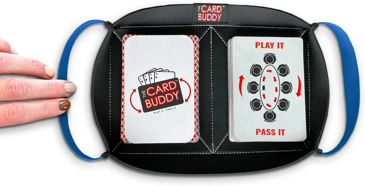 Playing Card Holder for Adults & Kids with Nylon Straps - Neoprene Card Tray for Games - Holds Various Deck Sizes - Used for Uno, Go Fish & More - Portable and Lightweight (Blue)