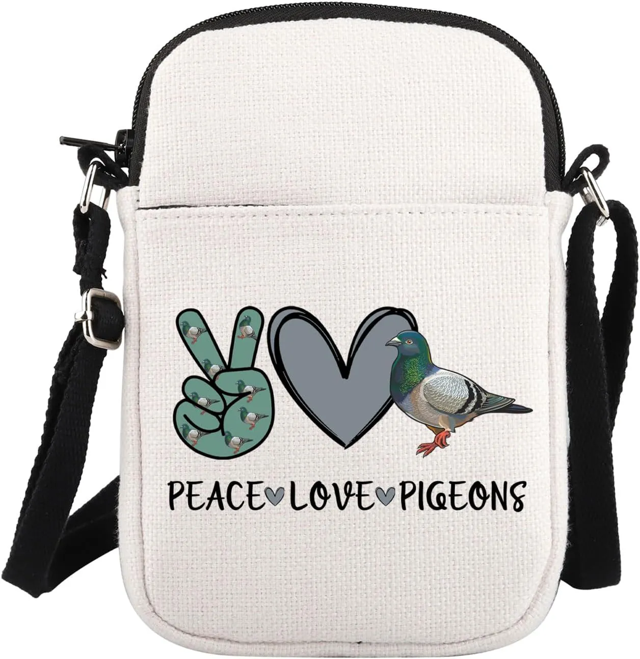 PLITI Pigeon Crossbody Bag Pigeon Fancier Gift Pigeon Themed Gift Bird Watching Present Peace Love Pigeons Zipper Pouch