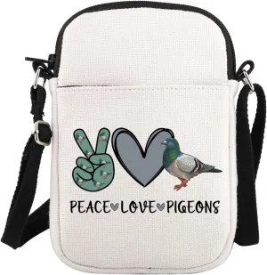PLITI Pigeon Crossbody Bag Pigeon Fancier Gift Pigeon Themed Gift Bird Watching Present Peace Love Pigeons Zipper Pouch