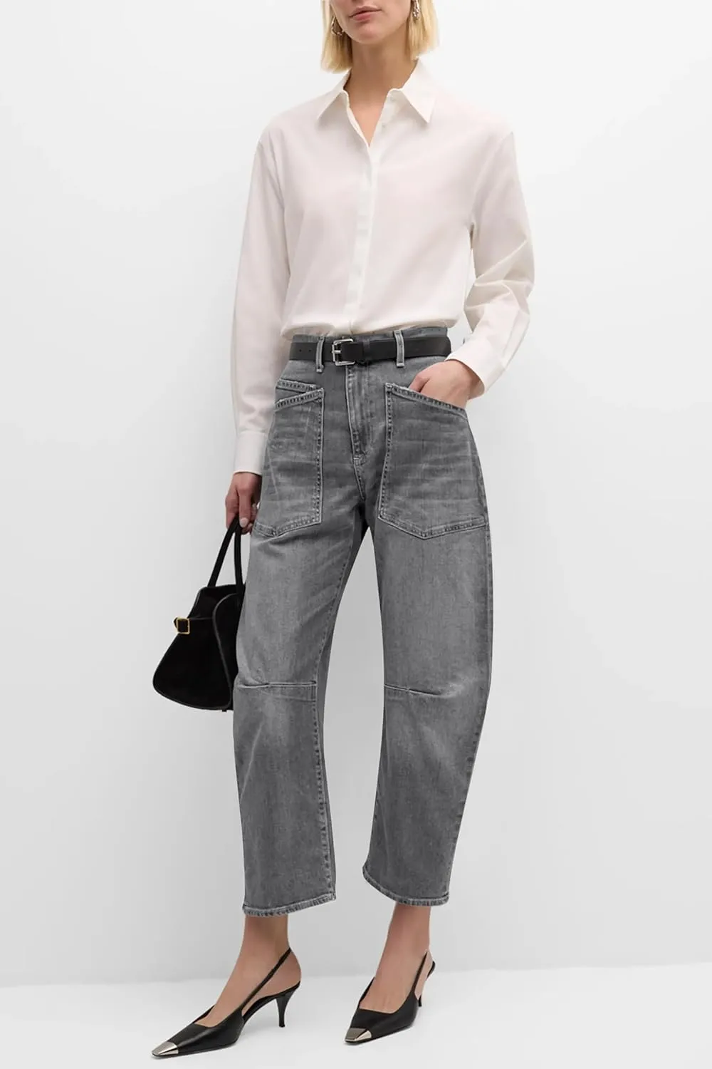 PLNOTME Womens Baggy Barrel Jeans Boyfriend High Waisted Wide Leg Cropped Ankle Denim Pants