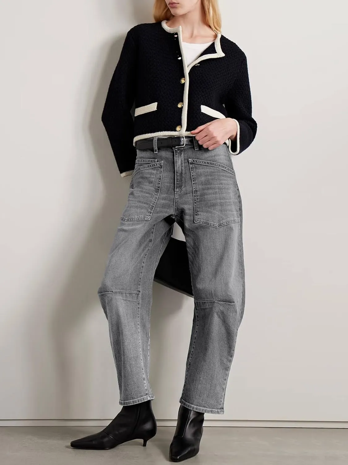 PLNOTME Womens Baggy Barrel Jeans Boyfriend High Waisted Wide Leg Cropped Ankle Denim Pants