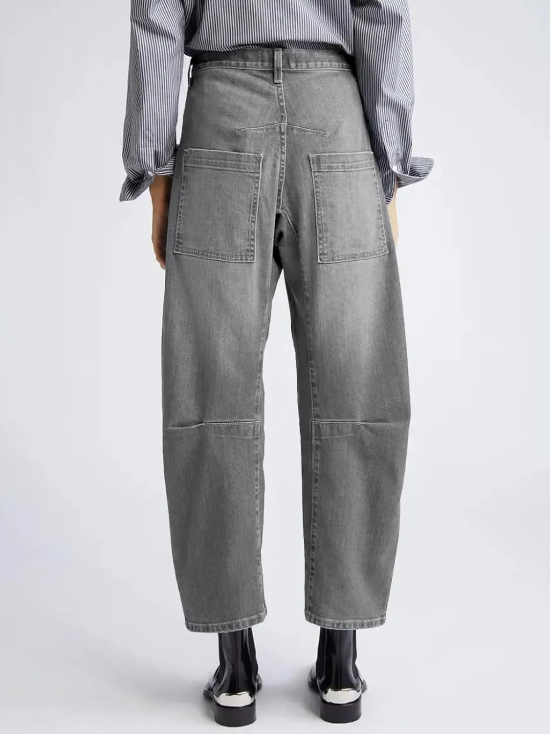 PLNOTME Womens Baggy Barrel Jeans Boyfriend High Waisted Wide Leg Cropped Ankle Denim Pants