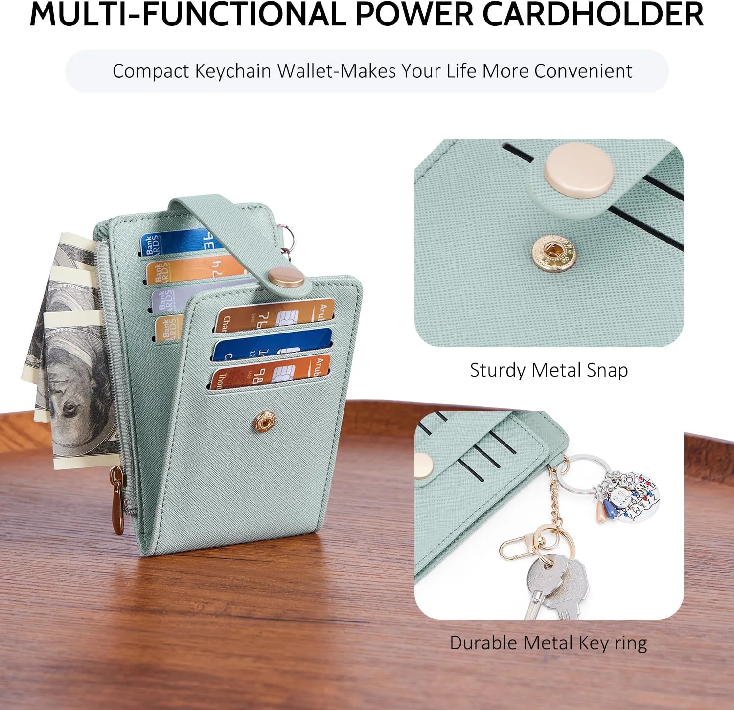 POIUGOYA Slim Wallet for Women,RFID Blocking Bifold Credit Card Holder with Zipper Coin Pocket,ID Window,Keychain