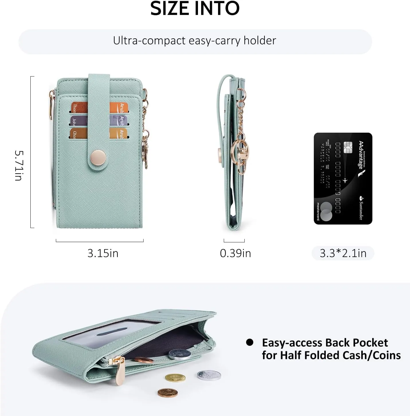 POIUGOYA Slim Wallet for Women,RFID Blocking Bifold Credit Card Holder with Zipper Coin Pocket,ID Window,Keychain