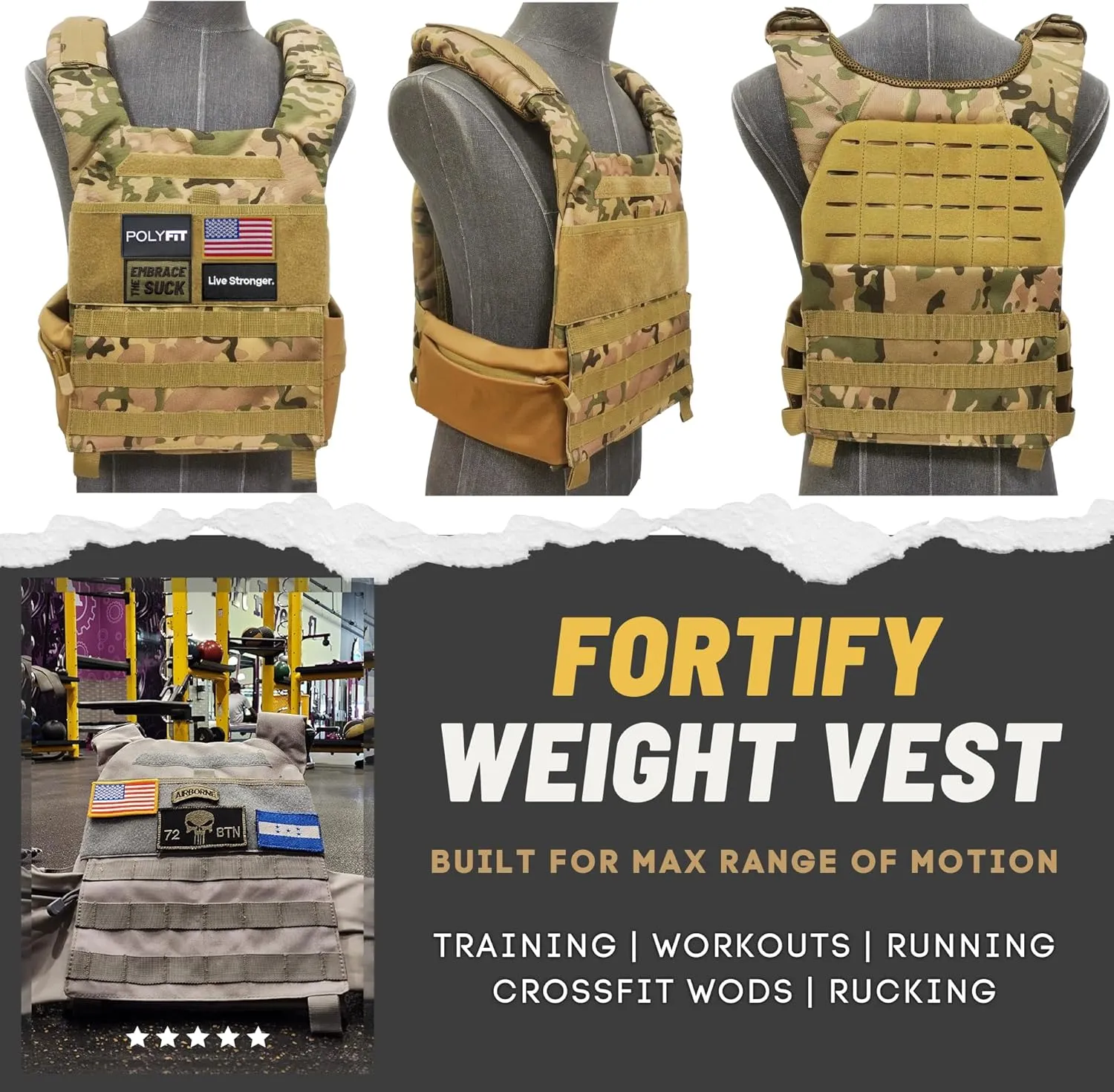 POLYFIT (Fortify) Weighted Vest for Strength and Endurance Training, Rucking, Fitness Workouts, Running, WODs