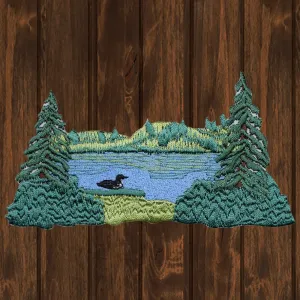 Pond, Divers, Loon, Nature Scene Embroidered Patch — Iron On