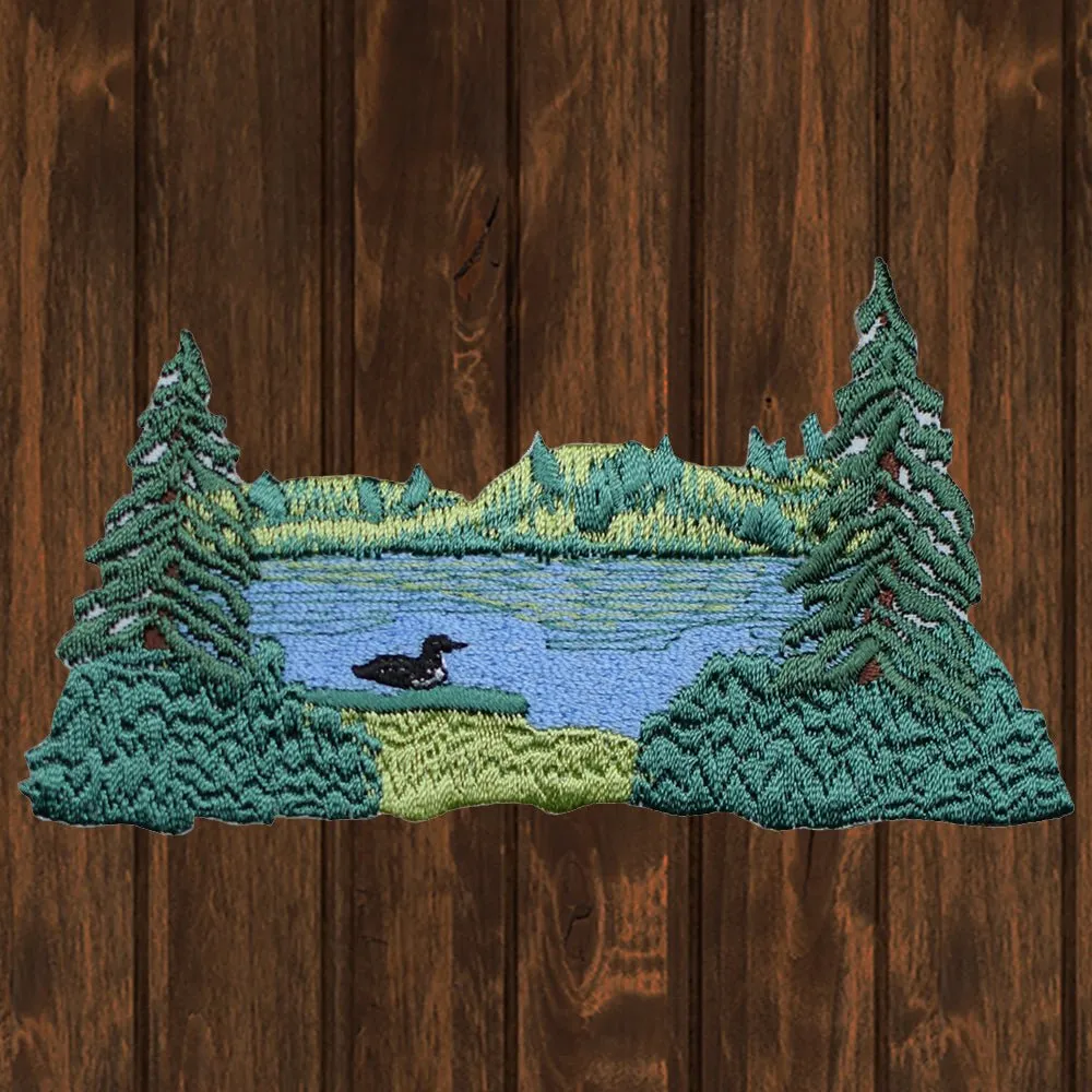 Pond, Divers, Loon, Nature Scene Embroidered Patch — Iron On