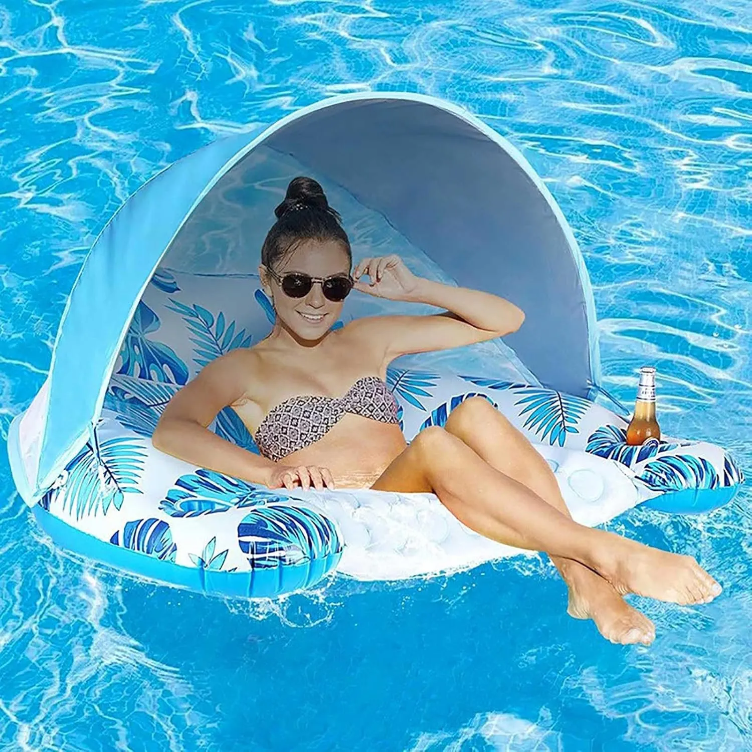Pool Floats Chairs Adult Inflatable Pool Lounge Chairs Floating Water Hammock Chair with Cup Holder & Backrest Pool Floating Bed Floating Seat Float Raft for Summer Party Lake Beach, Blue