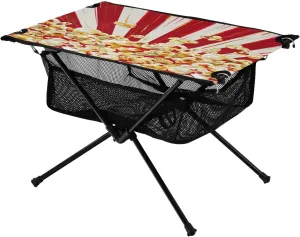 Popcorn on Red Stripe Portable Folding Camping Table, Compact Lightweight Beach Table with Carrying Bag for Outdoor Picnics, BBQs, Camp
