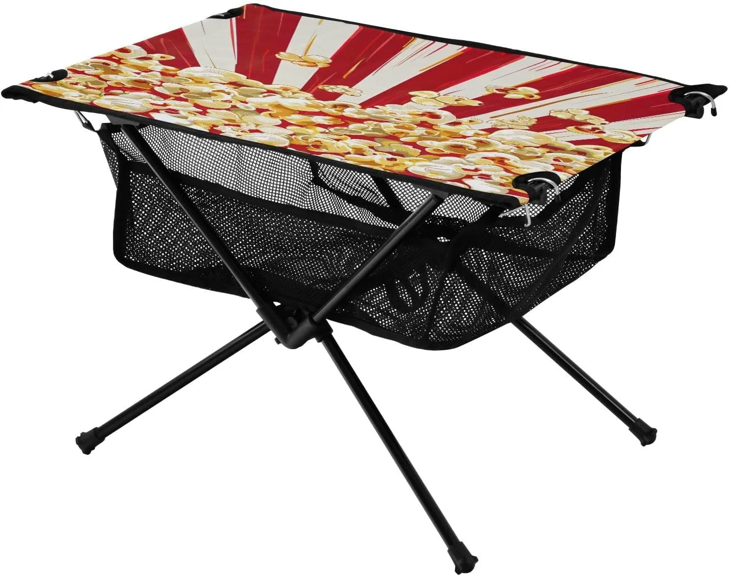 Popcorn on Red Stripe Portable Folding Camping Table, Compact Lightweight Beach Table with Carrying Bag for Outdoor Picnics, BBQs, Camp