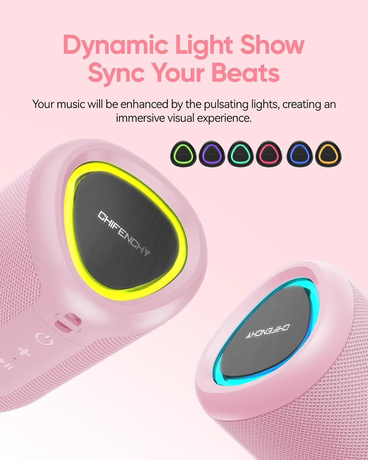 Portable Bluetooth Speaker with Lights, Powerful Crystal Clear Sound,IPX5 Waterproof, All Day Playtime, AUX&TF-Card Input, Bluetooth 5.3, TWS Paring, Small Wireless Speaker for Outdoor, Gift Ideas