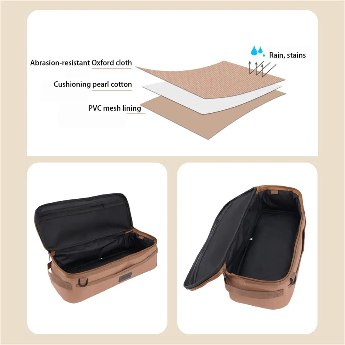 Portable Cutlery Storage Bag, Camping Travel Cooking Utensils Organizer Travel Bag, Hanging Cutlery Organizer (Khaki), 42*17*12cm