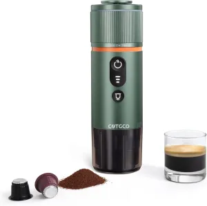 Portable Espresso Coffee Machine: 12V Electric Travel Expresso Maker - Self Heating 8 Cups Battery Powered Compatible for Nespresso Capsule - for Camping Travel RV Hiking (Forest Green)