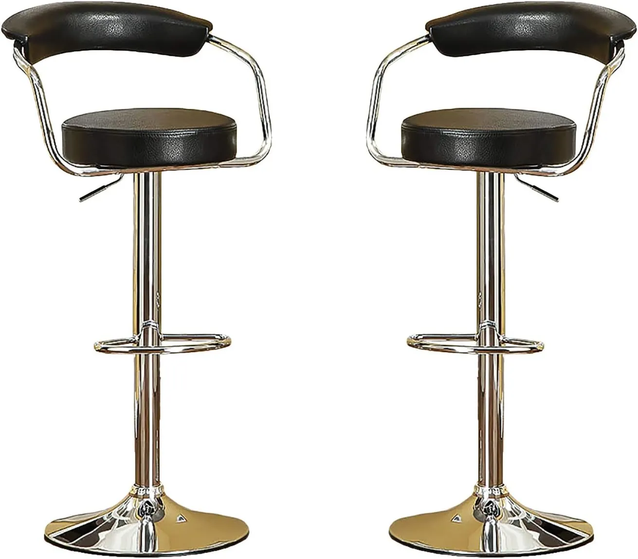 Poundex Amalia 2 Black/Chrome Faux Leather/Wood Bar Stools, Multi