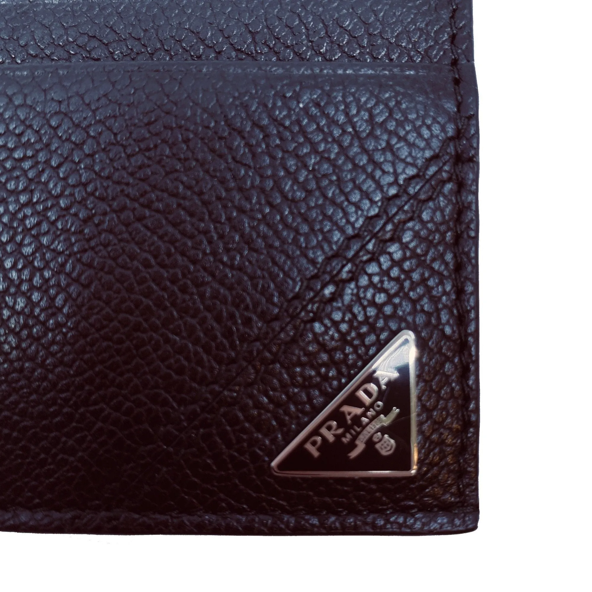 Prada Nero Black Vitello Leather Card Holder Triangle Logo