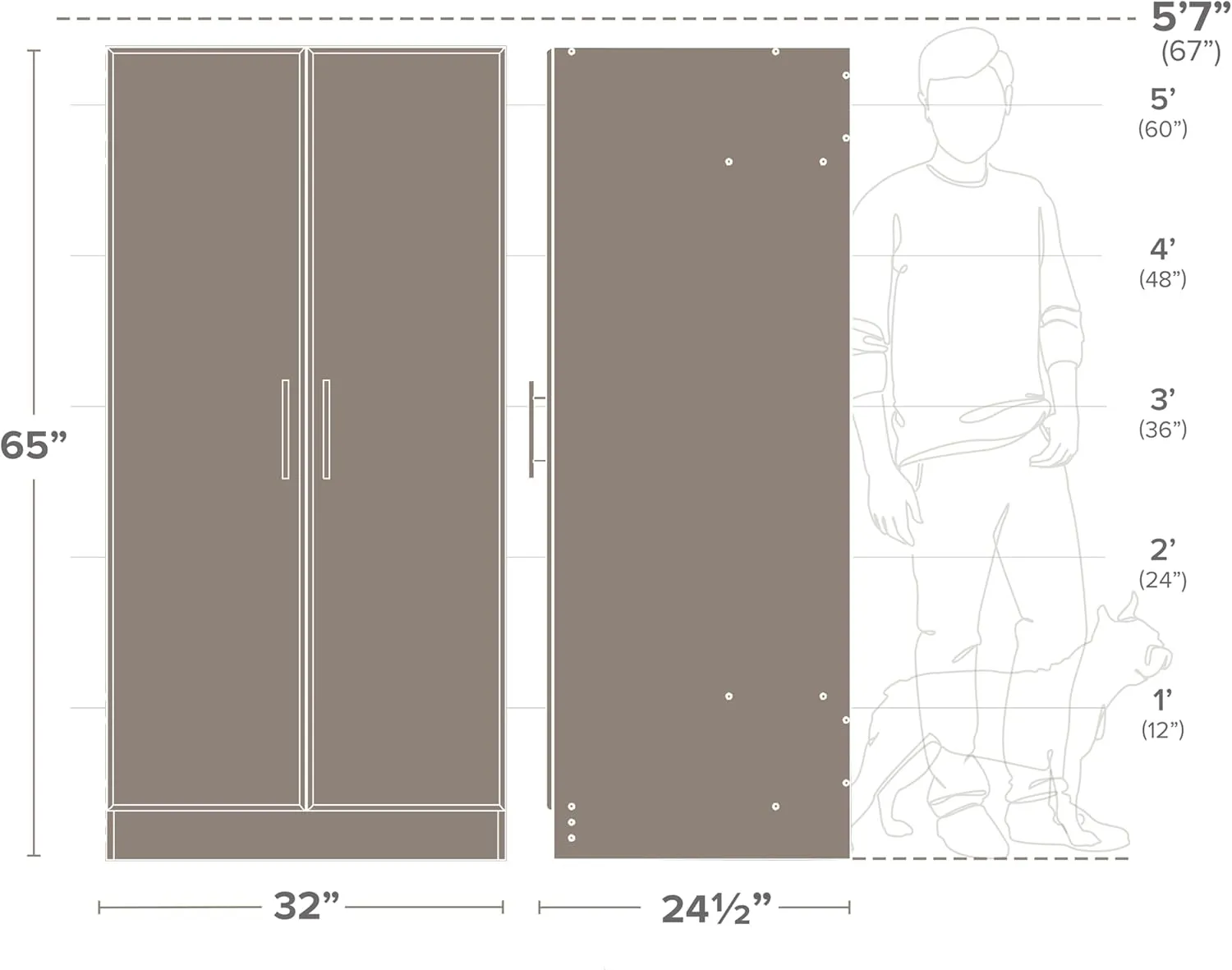 Prepac Elite 32" Storage Cabinet Closet, Brown Storage Cabinet, Linen Cabinet, Wardrobe Cabinet with Hanging Rail and Shelves 24.5" D x 32" W x 65" H