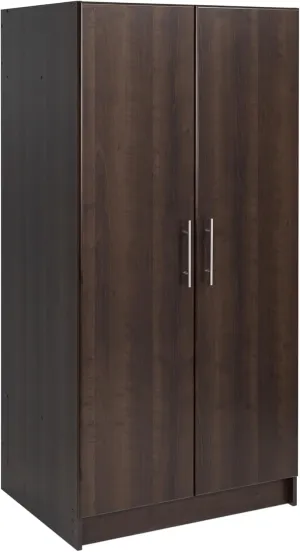 Prepac Elite 32" Storage Cabinet Closet, Brown Storage Cabinet, Linen Cabinet, Wardrobe Cabinet with Hanging Rail and Shelves 24.5" D x 32" W x 65" H