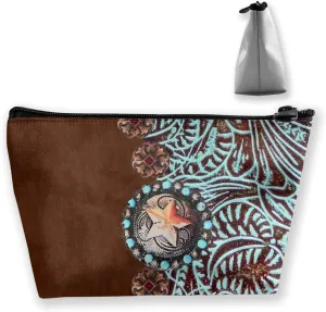 Primitive Cowboy Western Country Brown Star Rustic Make Up Bag Holder Portable Gift for Girls Women Large Capacity Cosmetic Train Case for Toiletry Digital Accessories Casual Travel Bag