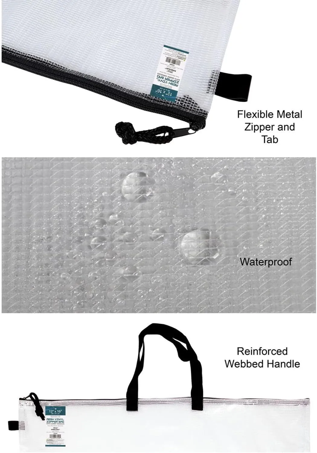 Pro Art Vinyl, 12-inch x 16-inch Mesh Bag with Zipper and Handle, Transluscent