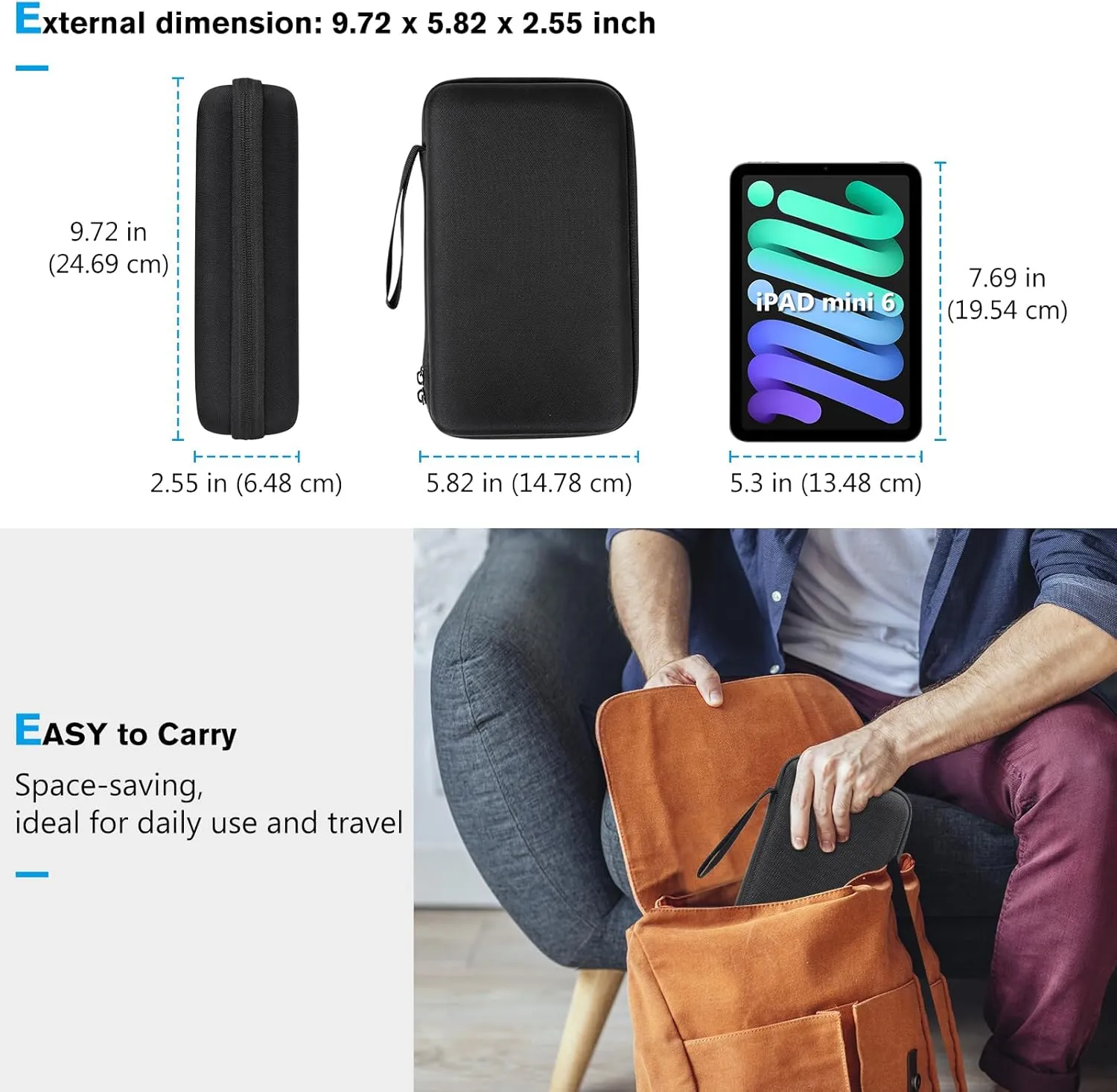 ProCase Large Hard Travel Electronic Organizer Case for MacBook Power Adapter Chargers Cables Tech Organizer Hard Drive USB Flash Disk SD Card Portable Electronics Accessories Bag -Black