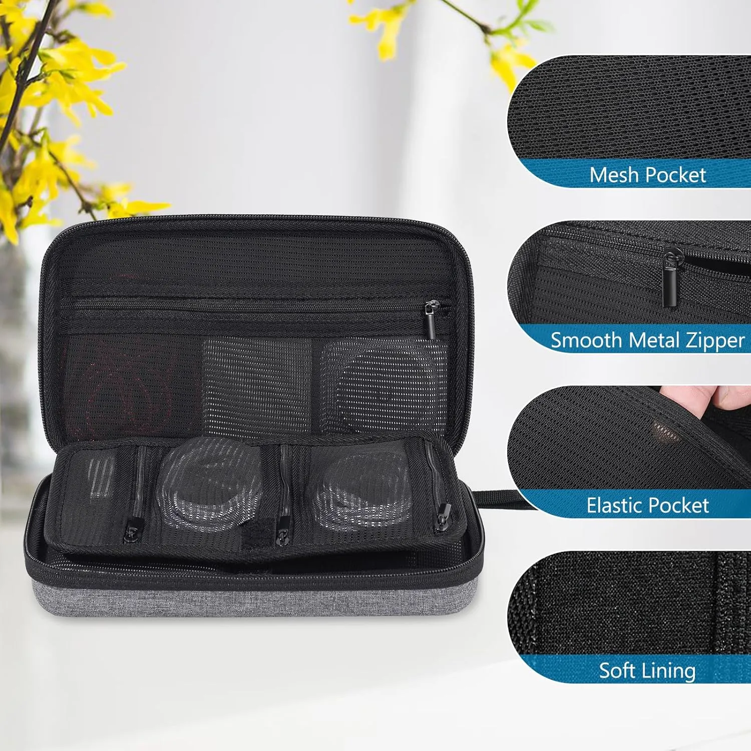 ProCase Large Hard Travel Electronic Organizer Case for MacBook Power Adapter Chargers Cables Tech Organizer Hard Drive USB Flash Disk SD Card Portable Electronics Accessories Bag -Grey