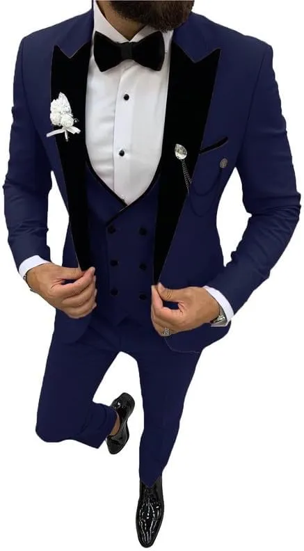 Prom Suits for Men 2024 Slim Fit Formal Suits for Men Velvet Lapel Wedding Dress Jacket Set STXZ004